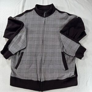 Irreverent Men's Sz L Choc Brown/White Zipup Sweatshirt Jacket Houndstooth